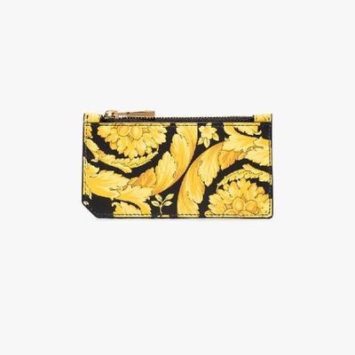 Shop Versace Black And Gold Baroque Print Leather Wallet
