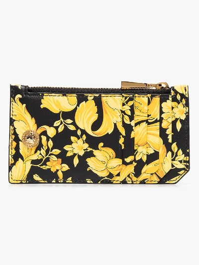 Shop Versace Black And Gold Baroque Print Leather Wallet