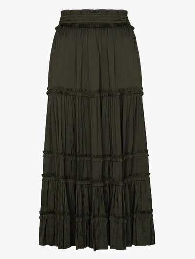 Shop Ulla Johnson Green Carina High Waist Tiered Skirt