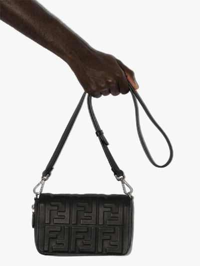 Shop Fendi Black Embossed Leather Cross Body Bag