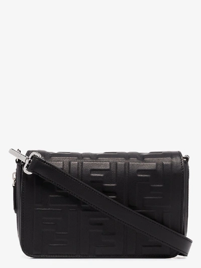 Shop Fendi Black Embossed Leather Cross Body Bag