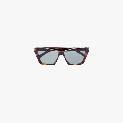 Shop Saint Laurent Brown Kate 369 Tortoiseshell Sunglasses