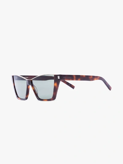 Shop Saint Laurent Brown Kate 369 Tortoiseshell Sunglasses