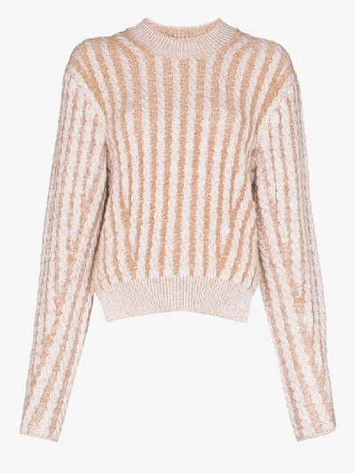 Shop Chloé Neutrals Two Tone Cable Knit Sweater