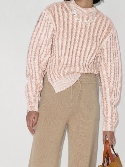 Shop Chloé Neutrals Two Tone Cable Knit Sweater