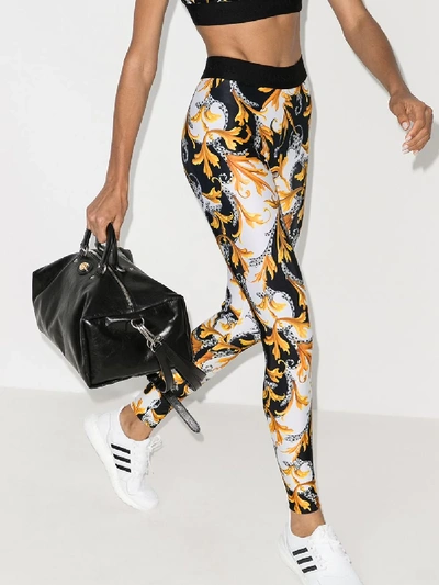 Shop Versace Baroque Print Workout Leggings In White