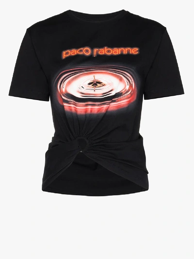 Shop Rabanne Black Gathered Logo T-shirt