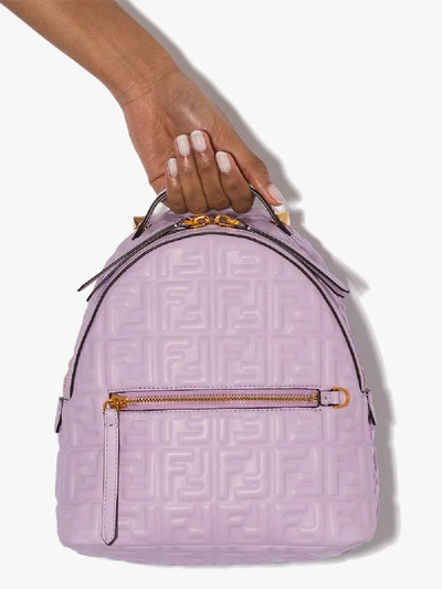 Shop Fendi Pink Embossed Ff Logo Leather Backpack