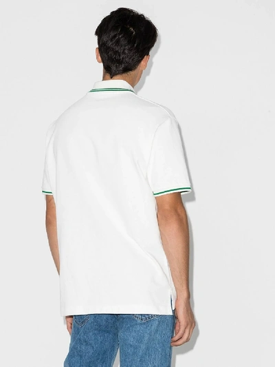 Shop Gucci Web Stripe Cotton Polo Shirt In White