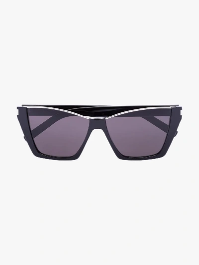 Shop Saint Laurent Black Kate 369 Sharp Cat Eye Sunglasses