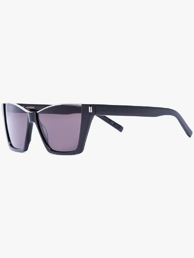 Shop Saint Laurent Black Kate 369 Sharp Cat Eye Sunglasses