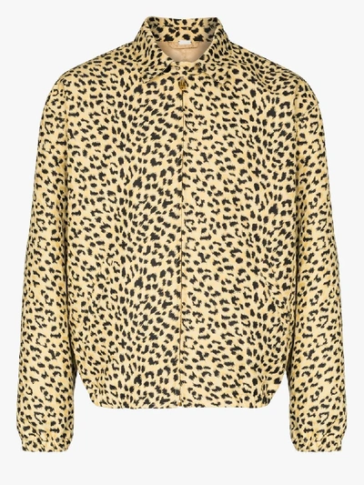 Shop Gucci Leopard Print Bomber Jacket In Brown