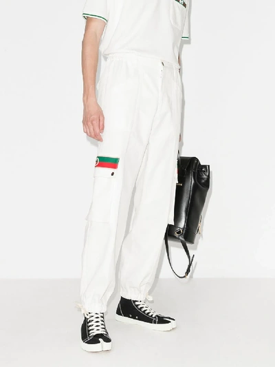 Shop Gucci Web Stripe Pocket Trousers In White