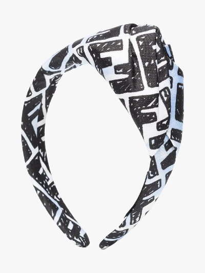 Shop Fendi Blue And White Ff Knotted Silk Headband