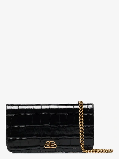 Shop Balenciaga Black Bb Mock Croc Phone Bag