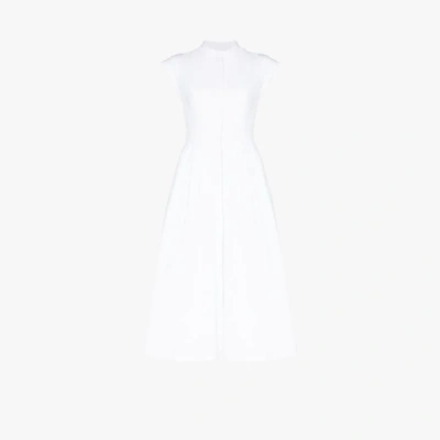Shop Alexander Mcqueen White Collarless Pleated Cotton Dress