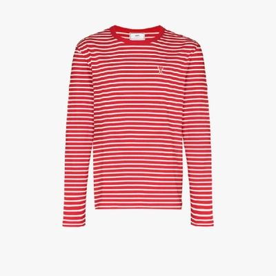 Shop Ami Alexandre Mattiussi Ami De Coeur Striped T-shirt In Red