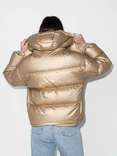 Shop Moncler Metallic Hooded Puffer Jacket In Neutrals