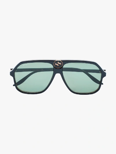 Shop Gucci Black Aviator-style Sunglasses