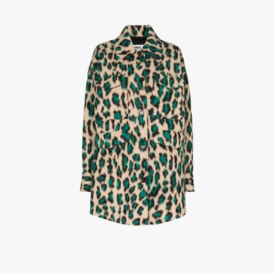 Shop Mm6 Maison Margiela Green Leopard Print Oversized Coat