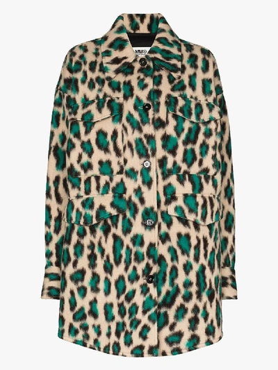 Shop Mm6 Maison Margiela Green Leopard Print Oversized Coat