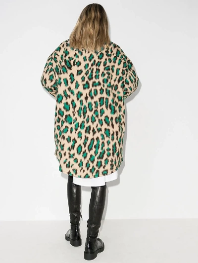 Shop Mm6 Maison Margiela Green Leopard Print Oversized Coat