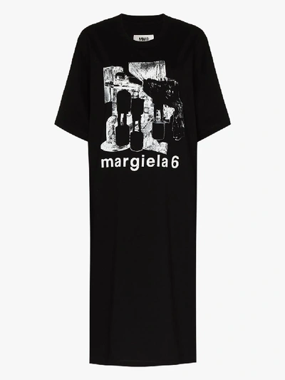 Shop Mm6 Maison Margiela Front Logo Cotton T-shirt Dress In Black