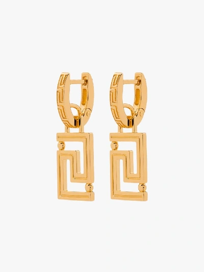 Shop Versace Greco Motif Earrings In Gold