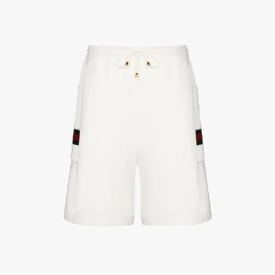 Shop Gucci Web Stripe Cotton Track Shorts In White