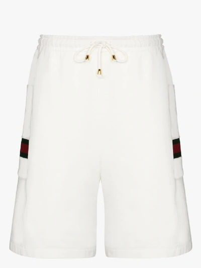 Shop Gucci Web Stripe Cotton Track Shorts In White