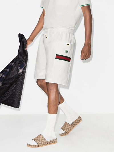 Shop Gucci Web Stripe Cotton Track Shorts In White