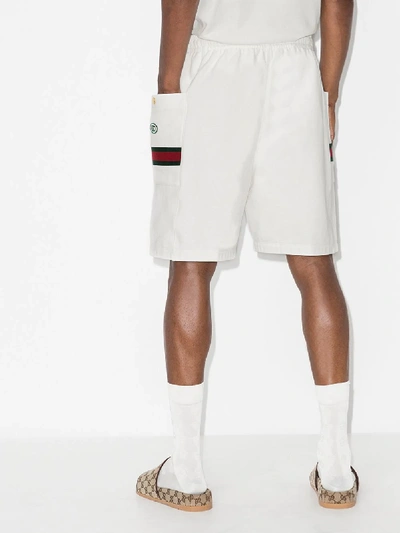 Shop Gucci Web Stripe Cotton Track Shorts In White