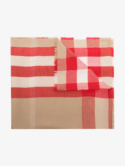 Shop Burberry Beige And Red Vintage Check Cashmere Scarf In Neutrals
