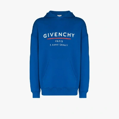 Shop Givenchy Address Logo Print Hoodie In Blue