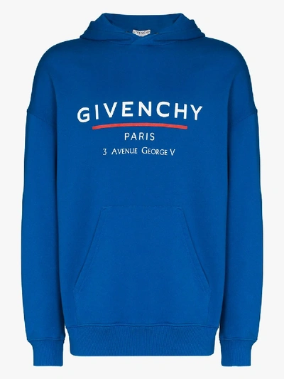 Shop Givenchy Address Logo Print Hoodie In Blue