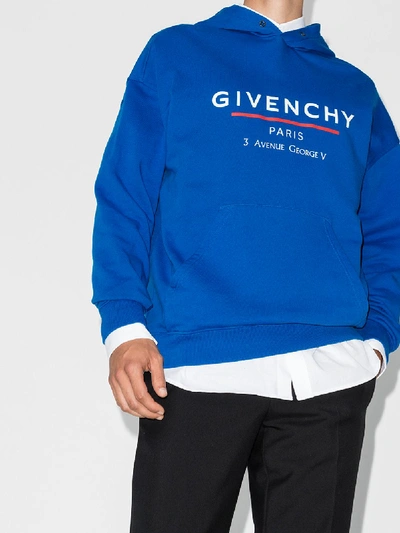 Shop Givenchy Address Logo Print Hoodie In Blue
