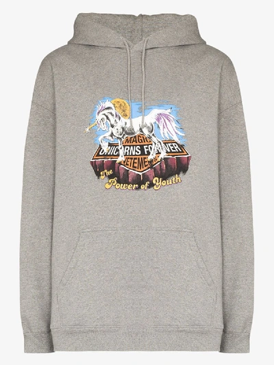 Shop Vetements Magic Unicorn Print Hoodie In Grey