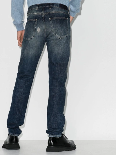 Shop Eleventy Blue Distressed Straight Leg Jeans