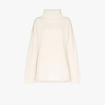 Shop Joseph Oversized Wool Turtleneck Sweater In White