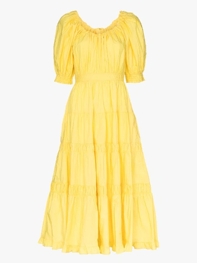 Shop Ulla Johnson Colette Puff Sleeve Cotton Dress In Yellow