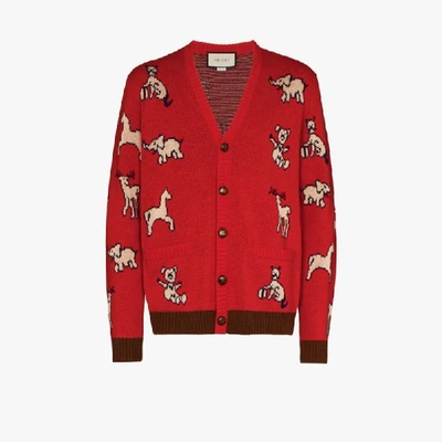 Shop Gucci 'hawaii' Cardigan Mit Tiermuster In Rot