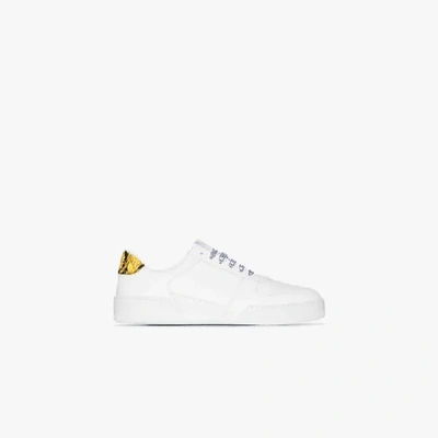 Shop Versace Logo Lace-up Sneakers In White