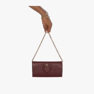Shop Ferragamo Red Gancini Chain Leather Clutch Bag In Purple