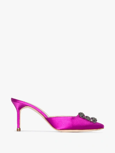 Shop Manolo Blahnik Hangisi 70 Jewel Buckle Mules In Pink