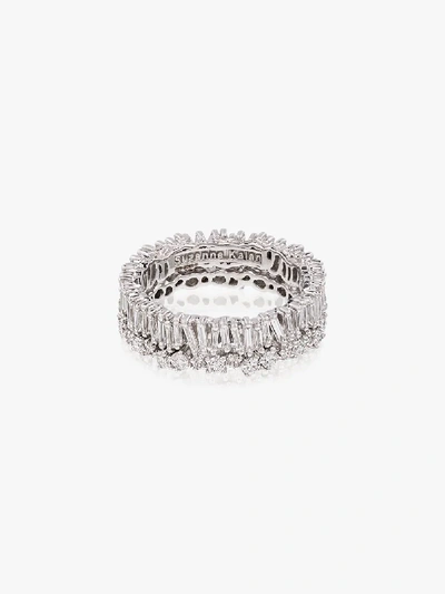 Suzanne Kalan 18k White Gold Fireworks Short Stack Diamond Ring In Metallic