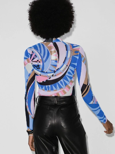 Shop Emilio Pucci Blue Wally Print Turtleneck Top