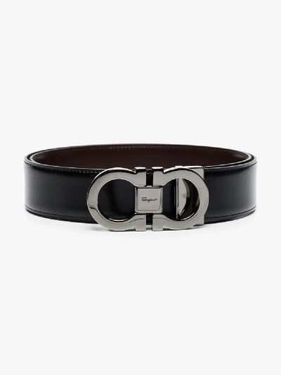 Ferragamo Black And Brown Gancini Reversible Leather Belt In Black