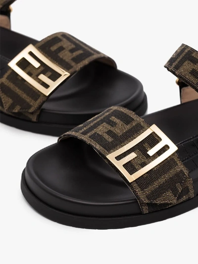 Shop Fendi Brown Trek Leather Logo Sandals