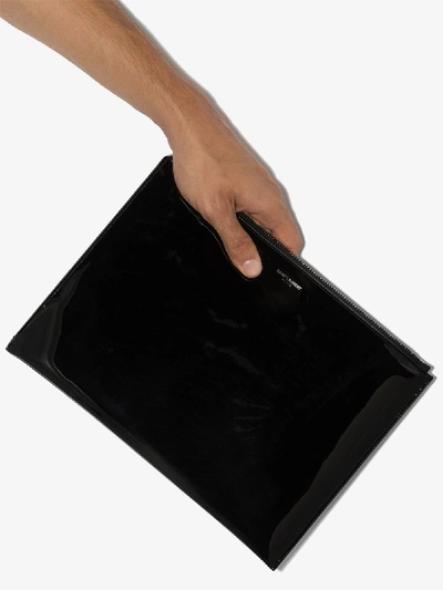 Shop Saint Laurent Black Patent Leather Pouch Bag