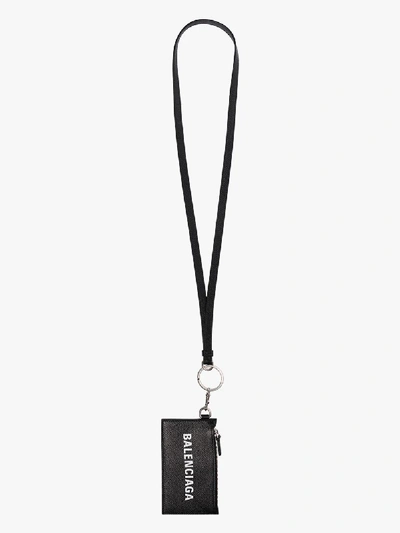 Shop Balenciaga Black Logo Print Leather Card Holder